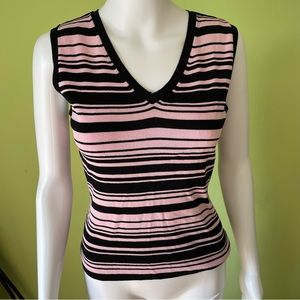 VINTAGE Y2K FINITY BARBIE PINK BLACK STRIPED TANK TOP SIZE XL RAYON NYLON BLEND